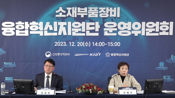 민병주 KIAT 원장(오른쪽)이 지난 20일 열린 제2023-4회 융합혁신지원단 운영위원회에서 발언했다.