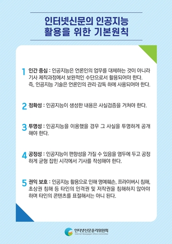 인터넷신문윤리위원회는 '인터넷신문의 인공지능(AI) 활용 언론윤리 가이드라인'을 발표했다. [자료:인터넷신문윤리위원회]