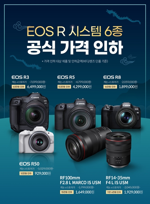 캐논코리아는 EOS R 시스템 6종 가격을 인하한다.