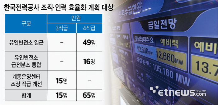 한국전력공사 조직, 인력 효율화 계획 대상