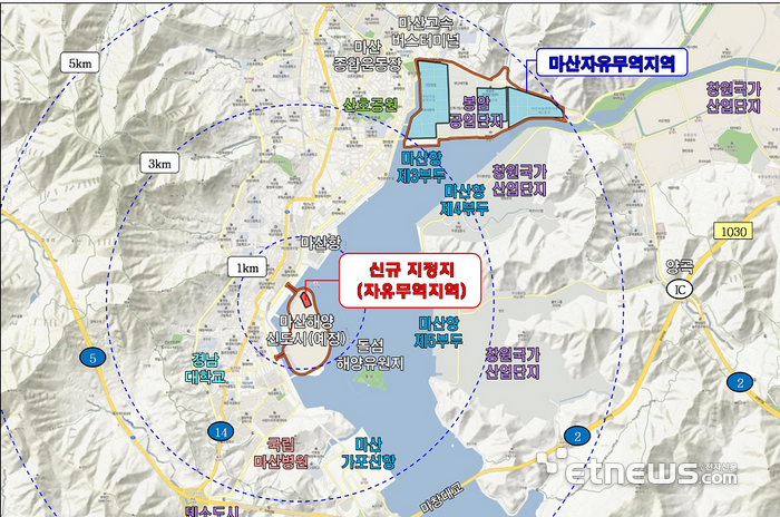 신규지정 자유무역지역 위치도 및 구상도 자료:산업통상자원부