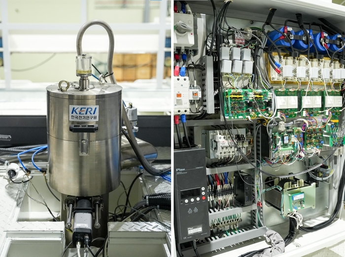 전기연이 개발한 전자빔 용접기 전자총(왼쪽)과 전원장치.