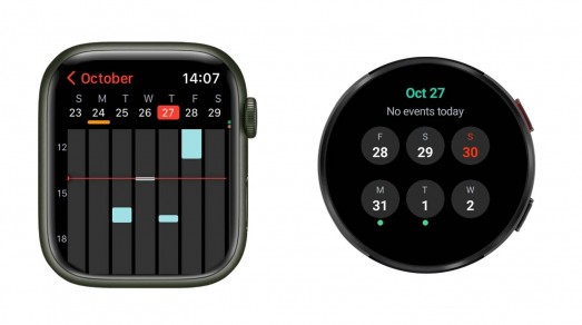 애플 워치(좌측)와 갤럭시 워치(우측) 사용자 인터페이스(UI) / 출처: 폰아레나