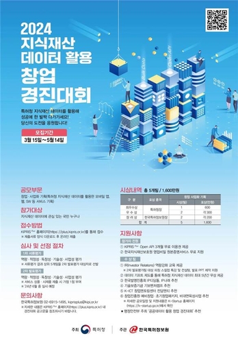 특허청, '2024 지식재산 데이터 활용 창업 경진대회' 참가자 모집