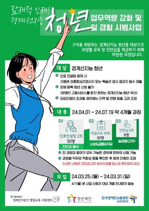 2024 경계선지능 청년 '일 역량 강화 및 일 경험 시범사업' 모집 포스터