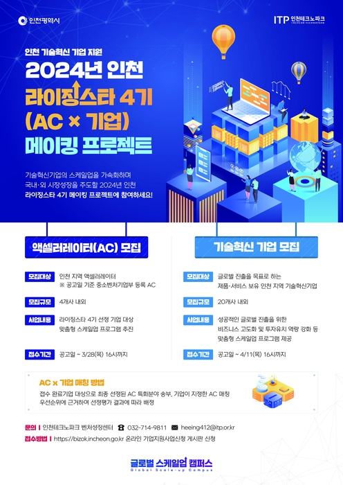 인천TP, '인천 라이징 스타' 제4기 AC 및 참여기업 모집