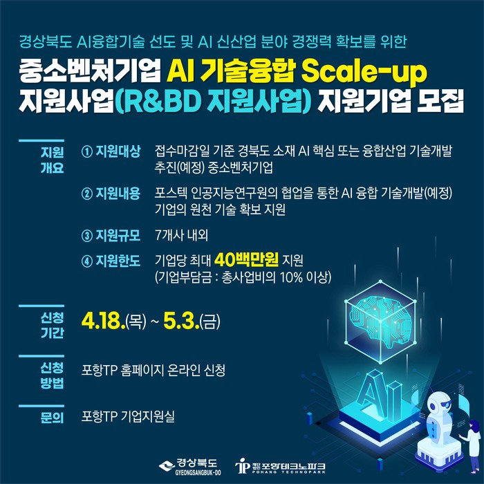 포항TP, 경상북도 AI융합기술(AI+X) 개발 지원기업 모집