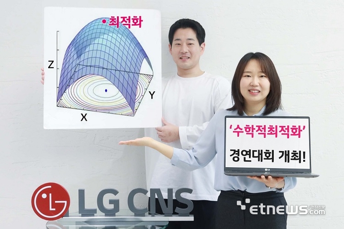 LG CNS 직원들이 '최적화 그랜드 챌린지 2024' 경연대회를 소개하고 있다