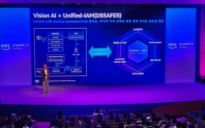 피앤피시큐어 김충일 기술 본부장이 17일 'AWS Summit Seoul 2024'에서 '데이터베이스 보안의 미래를 위한 접근제어시스템의 혁신과 패러다임 전환'을 주제로 강연했다.