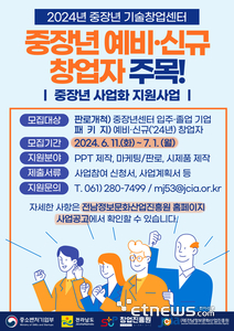 전남정보문화산업진흥원 '중장년 기술창업센터 지원사업 모집 포스터'.