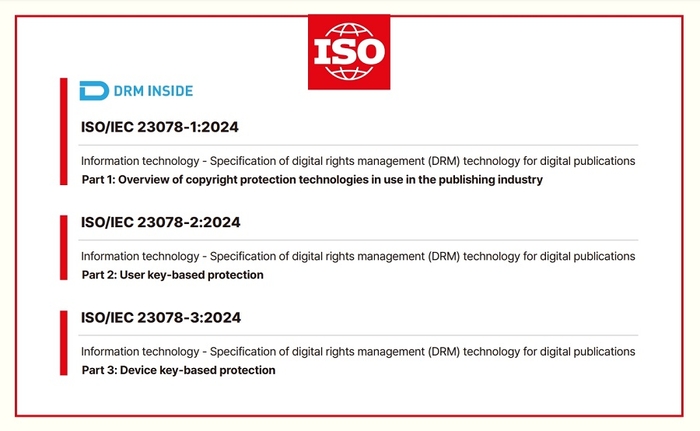 전자책 DRM의 ISO 국제표준(ISO/IEC 23078)이 2024년 6월 11일자로 제정됐다. 사진=디알엠인사이드