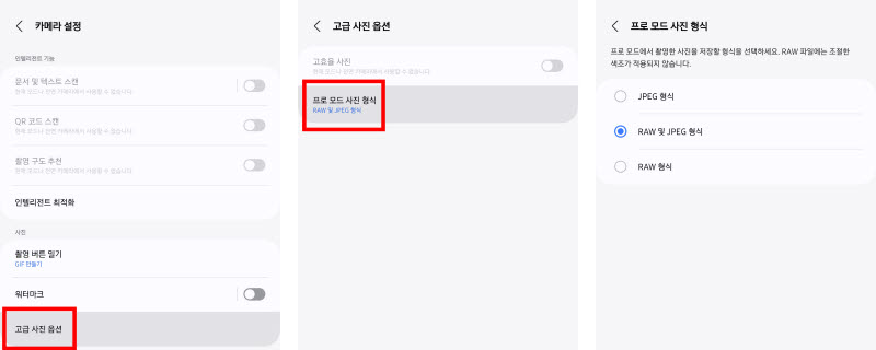 프로 모드에서 RAW 형식으로 촬영하는 설정법