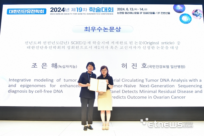 GC지놈이 제 19차 대한진단유전학회 학술대회에서 '액체 생검 기반 다중암 검출 알고리즘 개발연구'가 최우수논문상을 수상했다.