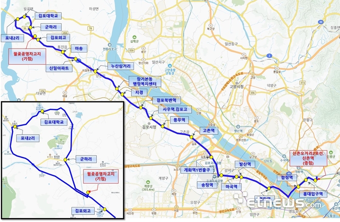 김포기점 3000-1 버스 노선도.