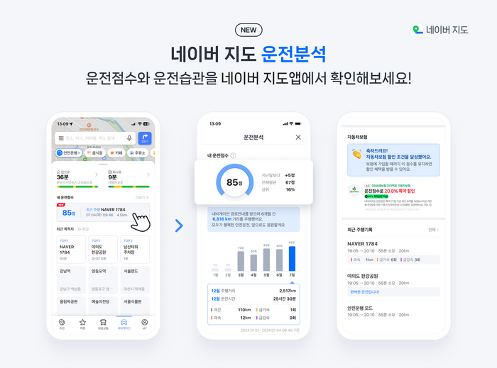 네이버, 지도 내 '운전점수' 기능 도입…DB손해보험 특약 연동