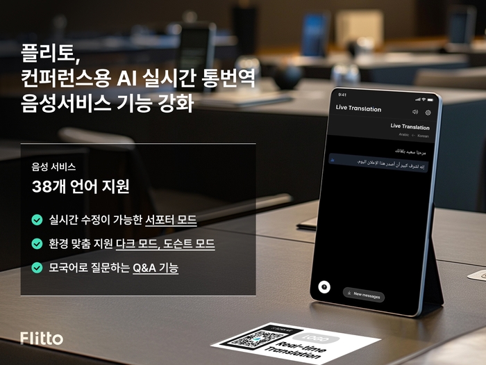 인공지능(AI) 언어 데이터 전문 기업 플리토가 AI 기반 콘퍼런스용 실시간 통번역 솔루션 '라이브 트랜스레이션'의 음성 듣기 서비스를 38개 언어로 확대했다.