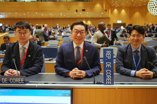 김완기 특허청장이 9일 스위스 제네바 세계지식재산기구(WIPO) 본부에서 열린 제65차 총회에 참석해 대표 연설을 펼쳤다.