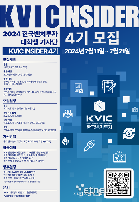 한국벤처투자, 대학생 기자단 'KVIC INSIDER' 4기 모집