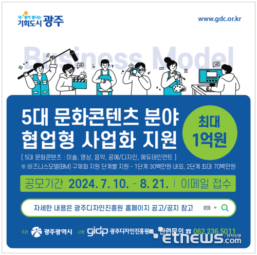 광주디자인진흥원 5대 문화콘텐츠 분야 협업형 사업화 지원 포스터.