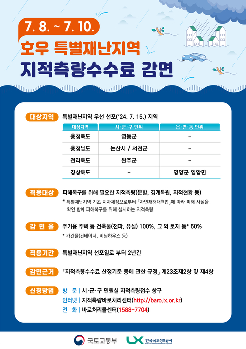 국토부, 호우 특별재난지역 지적측량수수료감면