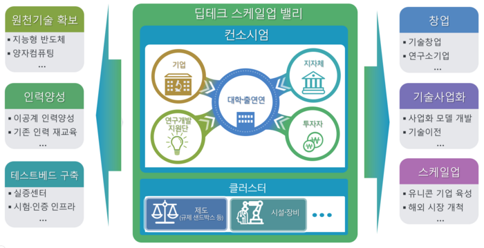 원천기술 확장 지구(딥테크 스케일업 밸리) 육성 사업 추진 체계.