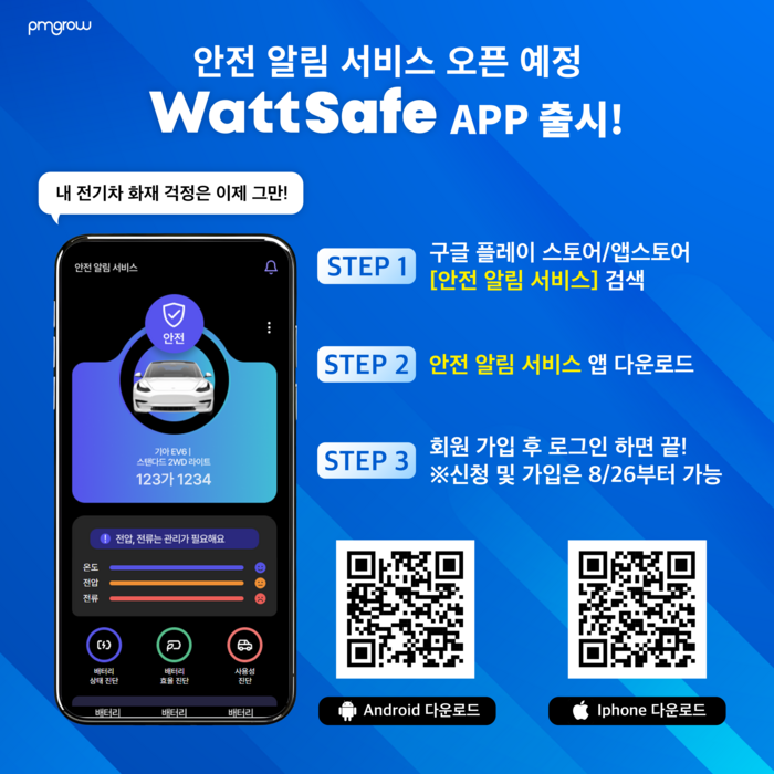 “전기차 배터리 화재 막는다”...피엠그로우, 안전알림 서비스 'WattSafe' 25일 출시