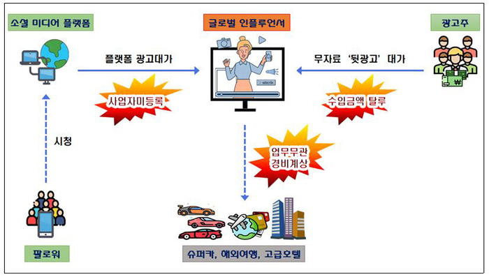 뒷광고 소득을 탈루한 글로벌 인플루언서의 사례. 국세청 제공