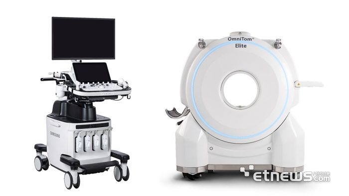 산부인과용 초음파 진단기기 'HERA W10 엘리트'(왼쪽)와 이동형 CT '옴니톰 엘리트'