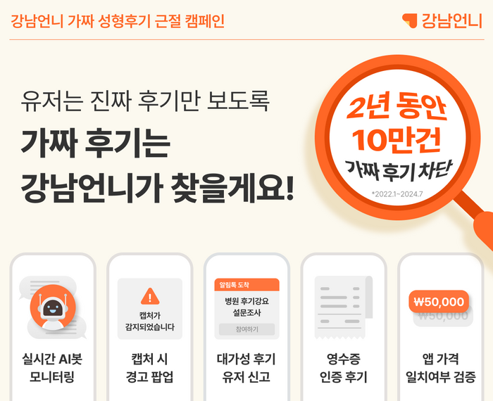 강남언니, 가짜 후기 근절 캠페인…6개월 간 10만건 차단