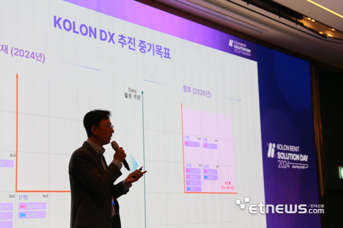 강이구 코오롱베니트 대표가 '코오롱베니트의 DX 전략'을 설명하고 있다