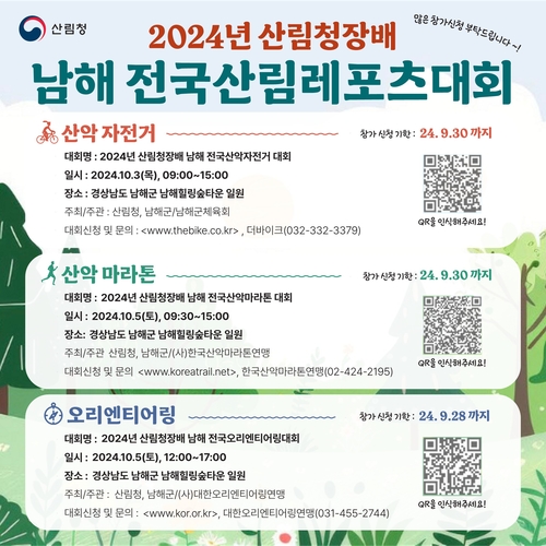 산림청, 10월 3~5일 '2024년 산림청장배 전국산림레포츠대회' 개최