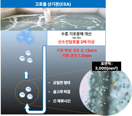 아쿠아웍스가 개발한 고효율 산기관(ESA)