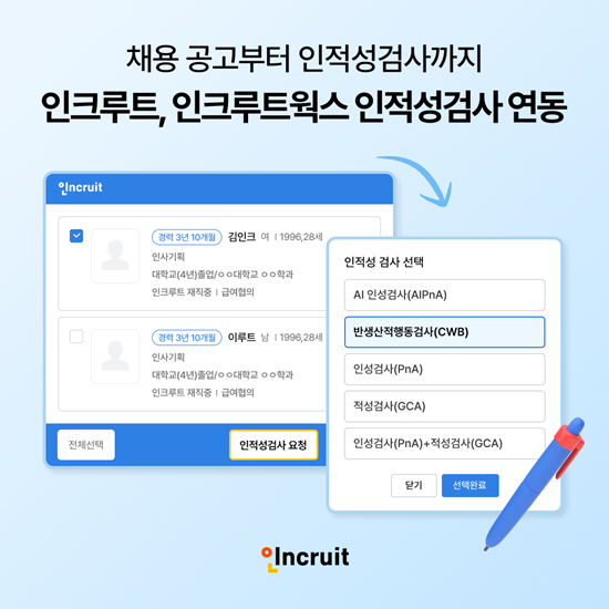 인크루트, 인크루트웍스 인적성검사 연동…원스톱 인재 검증