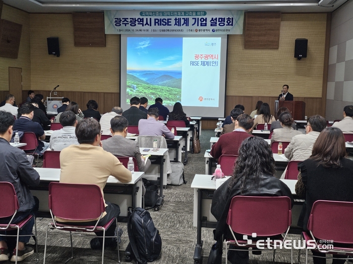 광주시는 광주시 대학교육혁신센터와 함께 24일 김대중컨벤션센터에서 지역기업을 대상으로 지역혁신중심 대학지원체계(RISE) 설명회를 개최했다.