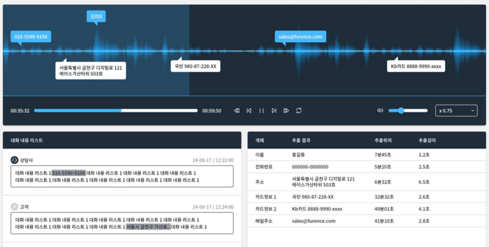 음성 데이터 개인정보 마스킹 솔루션 관리 화면