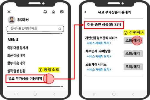 유료 부가상품 통합조회 및 간편해지 서비스 개선안(자료=금융감독원)