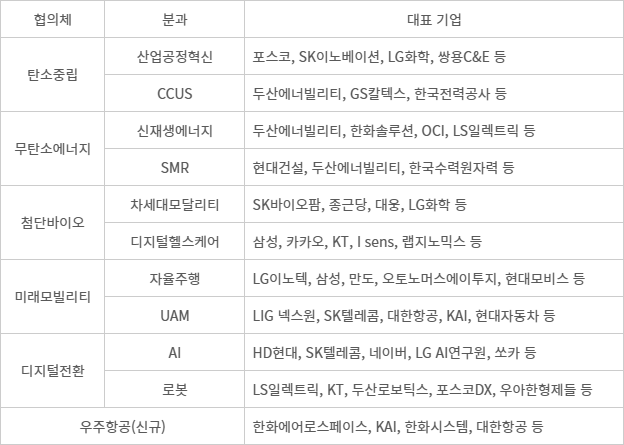 민간 R&D 협의체 분야 및 분과별 대표 참여 기업 - 민간 R&D 협의체 분야 및 분과별 대표 참여 기업