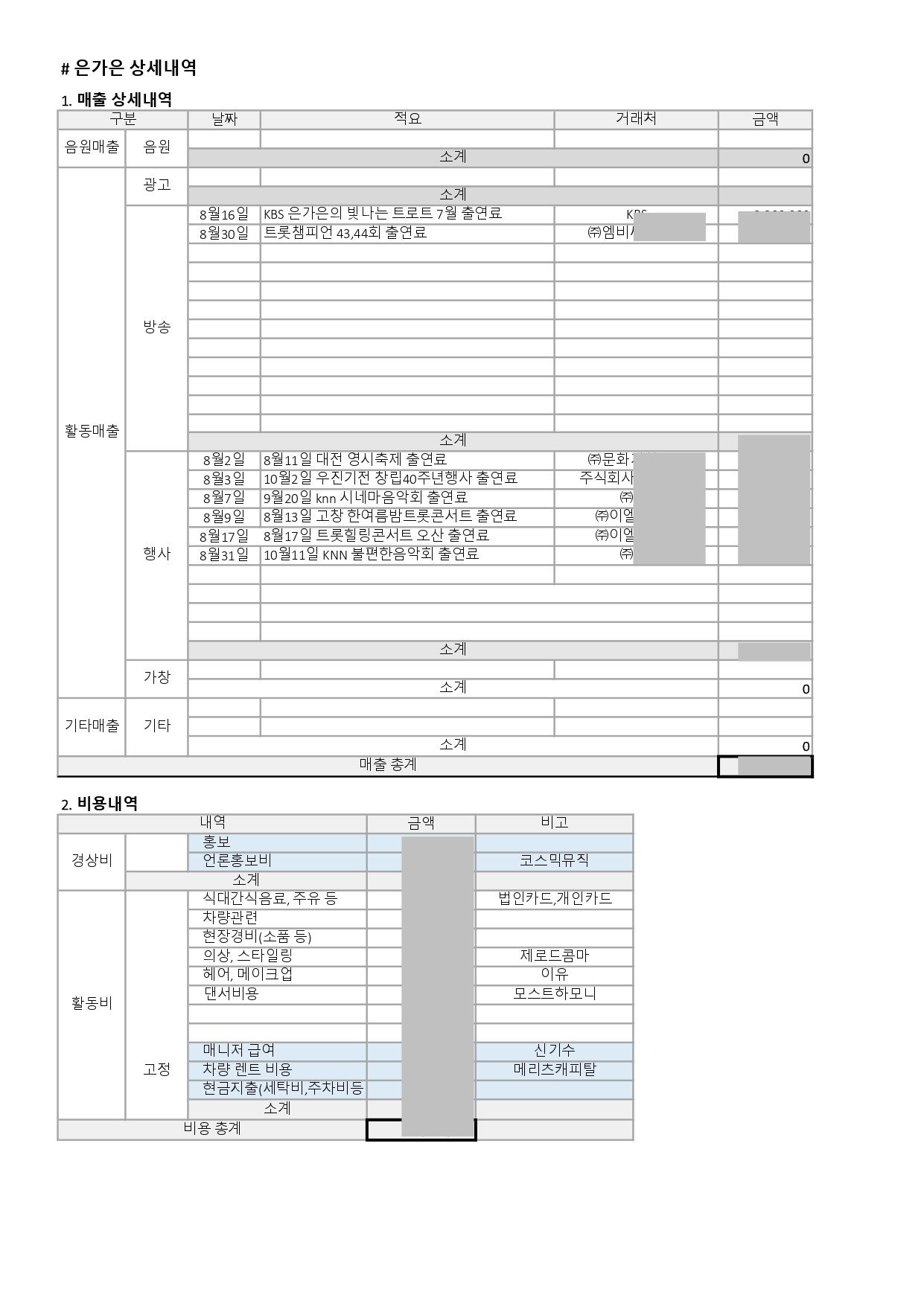 은가은 정산서, 사진=티에스엠엔터테인먼트