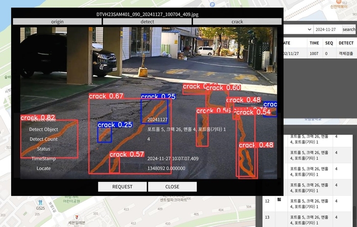 실시간 수집된 도로 환경 데이터의 AI 분석 결과. 세종테크노파크 제공