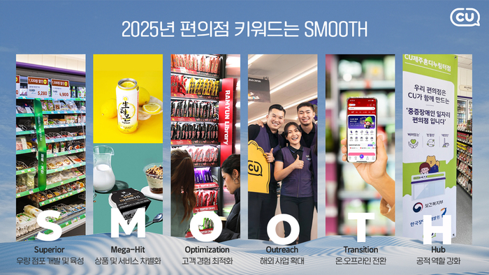 CU는 오는 2025년 을사년 뱀의 해를 맞아 편의점 산업의 핵심 키워드를 'SMOOTH(스무스)'로 정했다고 5일 밝혔다.