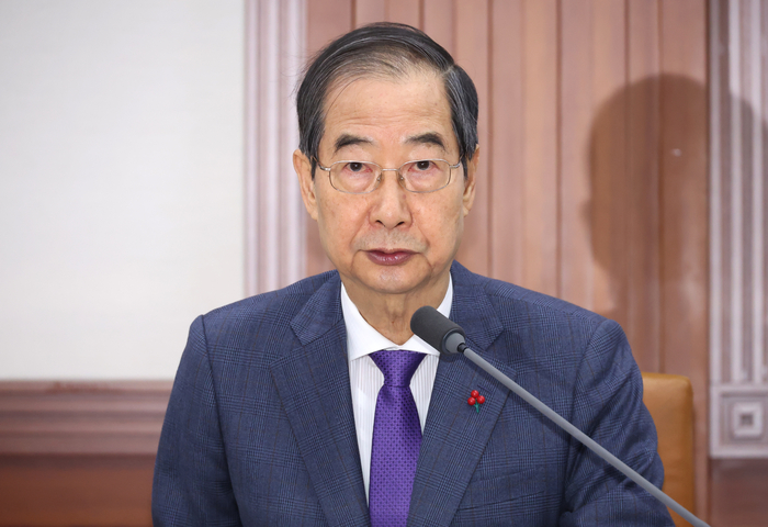 한덕수 국무총리가 5일 서울 종로구 정부서울청사에서 열린 국정현안관계장관회의에서 발언하고 있다. 연합뉴스.