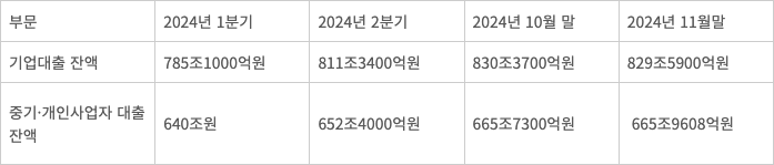 2024년 은행 기업대출 현황. 출처=5대은행 종합