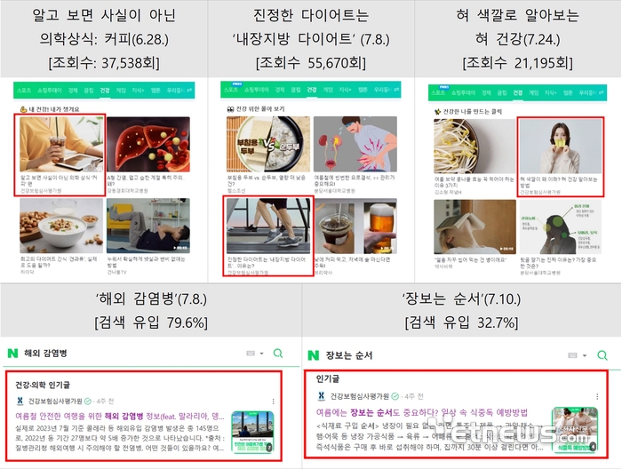 건강보험심사평가원 콘텐츠의 포털 노출 사례