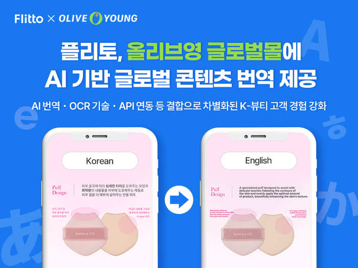 플리토가 CJ올리브영(이하 올리브영)이 운영하는 글로벌몰에 인공지능(AI) 기술 기반 다국어 콘텐츠 번역 서비스를 제공했다. [사진=플리토 제공]