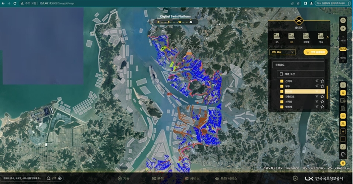 드론 영상을 기반으로 3차원(3D) 공간 정보를 구축한 서산 가로림만 디지털 지도.