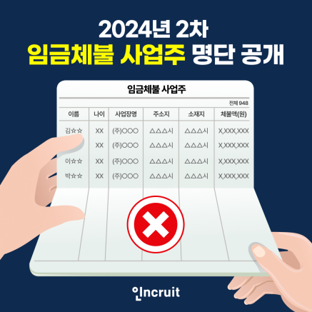 인크루트, 2024년 임금체불 사업주 명단 공개