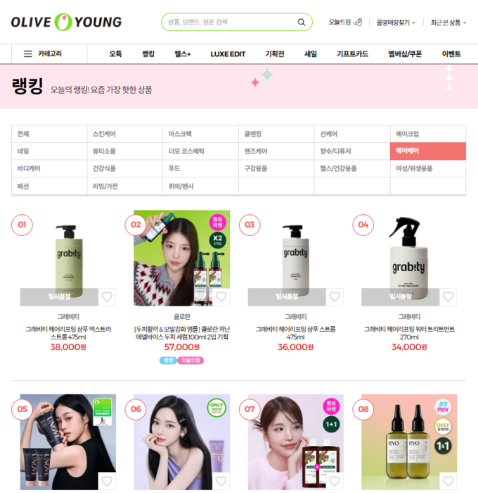 올리브영에서의 그래비티랭킹