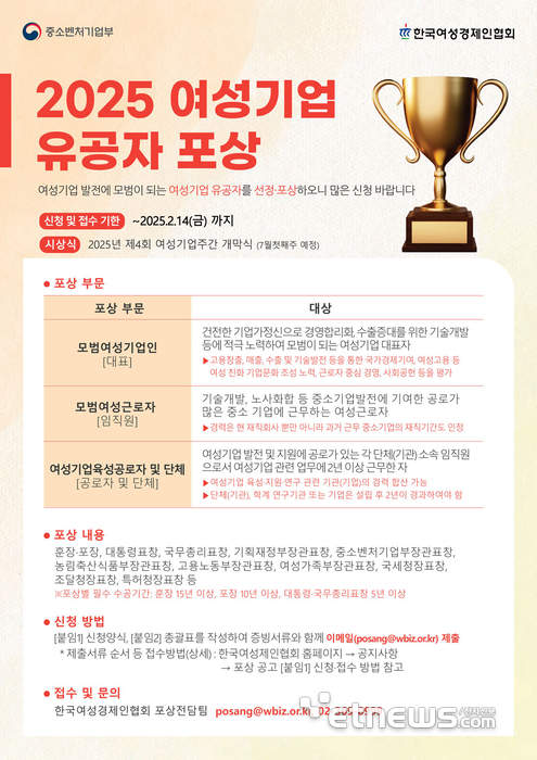 여경협, '2025년 여성기업 유공자 포상' 접수