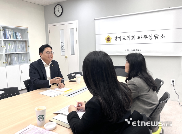 이용욱 경기도의회 경제노동위원회 의원이 20일 파주상담소에서 경기도시장상권진흥원 북서센터 관계자들과 만나 소통했다.