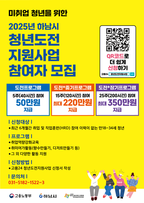 하남시, 2025 청년도전 지원사업 참여자 모집 포스터.
